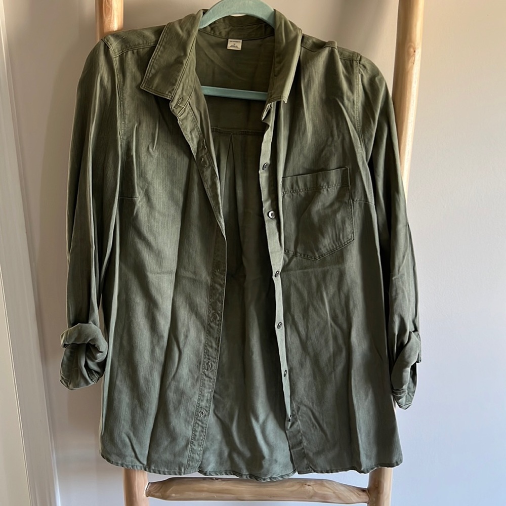 Classic olive green button down shirt